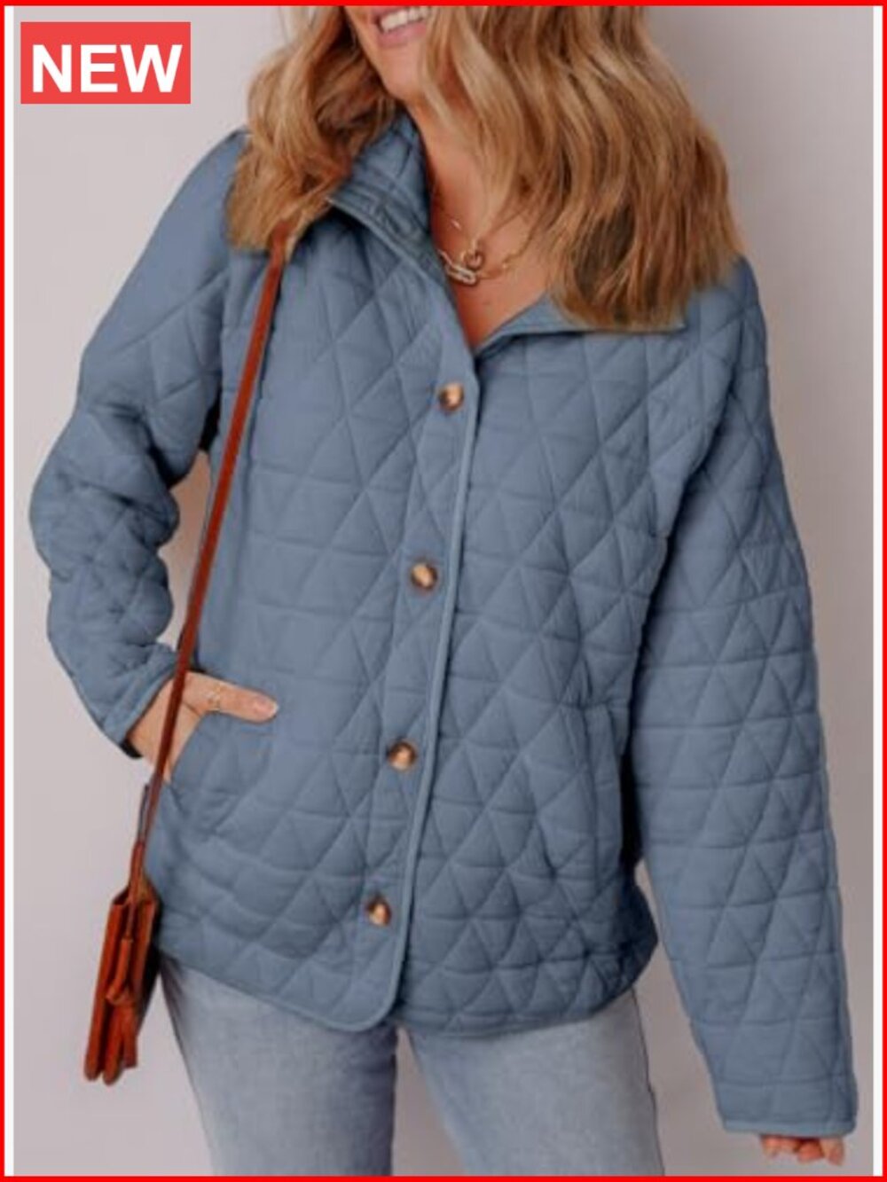 Lightweight Diamond Quilted Jacket Casual Winter Open Front Button Down Puffer - Picture 2 of 7